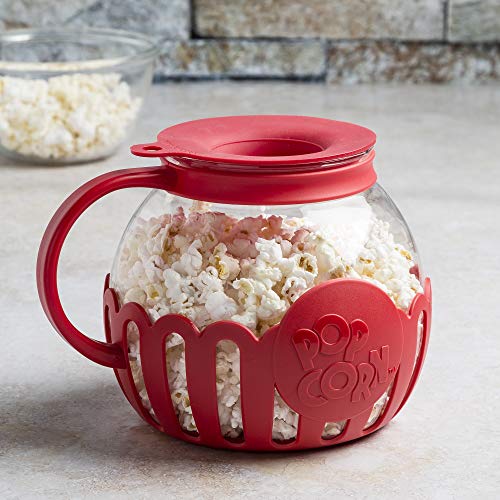 Ecolution Patented Micro-Pop Microwave Popcorn Popper with Temperature Safe Glass, 3-in-1 Lid Measures Kernels and Melts Butter, Made Without BPA, Dishwasher Safe, 1.5-Quart, Red - Grill Parts America