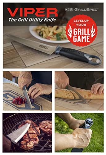 VIPER Grill Utility Knife - 8 inch High Carbon Stainless Steel Chef Knife Bread Knife Meat Turner Bottle Opener with Sheath Grilling Gifts for Dad Men - Grill Parts America