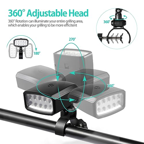 Barbecue Grill Light, Yuyotrre LED Grill Light for Outdoor Grill Accessories 360°Rotatable and Foldable with 10 Super Bright LED Lights Including Sturdy Clamp Mount Fits Handle (Battery NOT Included) - Grill Parts America