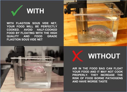 FLAGTION Sous Vide, Set of - 1.5 Pounds Food Grade Stainless Steel Sous Vide Mesh Net & 5 Silicone Coated Magnets for Sous Vide Cooking, Premium Sous Vide Accessory Kit to Avoid Undercooked Food - Kitchen Parts America