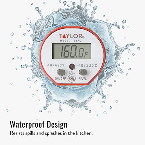 Taylor Waterproof Digital Instant Read Thermometer For Cooking, BBQ, Grilling, Baking, And Meat, Comes With Pocket Sleeve Clip, Red - Grill Parts America