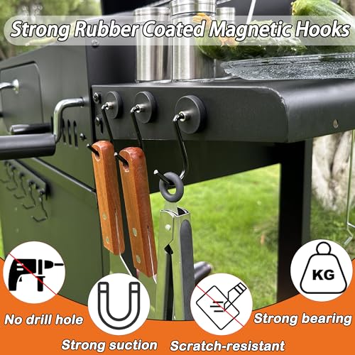 SKNOOY 4 Pack Heavy Duty Magnetic Grill Hooks, Magnet Hooks for Grill Utensils, Rust Proof Outdoor Magnetic Tools Hangers, Powerful Magnetic Hooks for BBQ Tools Refrigerator Locker Kitchen Office - Grill Parts America