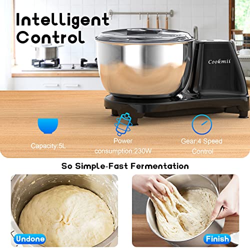 Dough Mixer with Fermentation Function for Home Kitchen, Smart Touch Panel,  5 QT 230W Multifunctional Dough Machine with Kneading Knife for Pasta,  Baking, Cakes, Cookies, Mixing(Black)