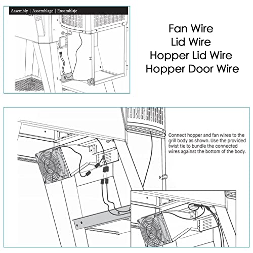 Electric Wire Kit Replacement Parts for Masterbuilt Gravity Series 560/1050 XL Digital Charcoal Grill Smoker, 1*Fan Wire + 1*Lid Wire + 1*Hopper Lid Wire + 1*Ash Door Wire - Grill Parts America