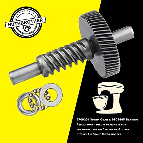 HuthBrother Worm Gear Kit Compatible With Whirlpool 5QT&6QT 9709231 Replacement Gear Parts with 9703445 Bearing & Gear 9706529 with the 9709511 Gasket and 9703680 Circlip & 1.8 OZ Food Grade Grease - Kitchen Parts America