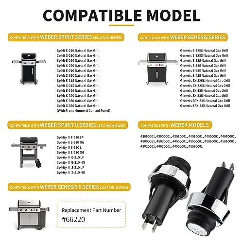 GS4 Igniter for Weber, GS4 Grill Igniter Switch Push Button Replacement Parts for Weber #66220 fit Weber GS4 Genesis II & Spirit II Gas Grills S310 E310 S-210 E-210 - Grill Parts America