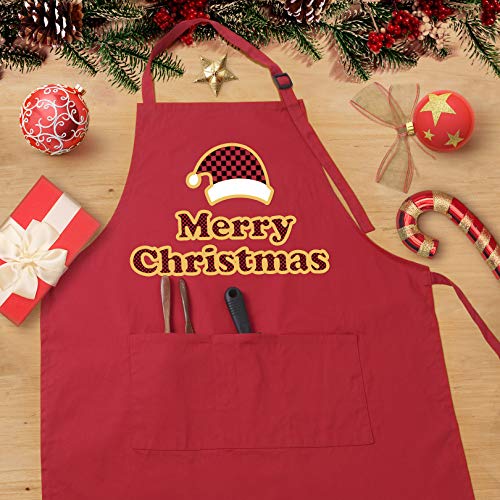 Christmas Apron for Men with Adjustable Neck, 3 Front Pockets Gift for Him (Red) - Grill Parts America