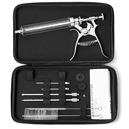 J&B Goods Professional Automatic BBQ Meat Marinade Injector Gun Kit with Case, 2 oz Large Capacity Barrel and 4 Commercial Grade Marinade Needles. - Grill Parts America