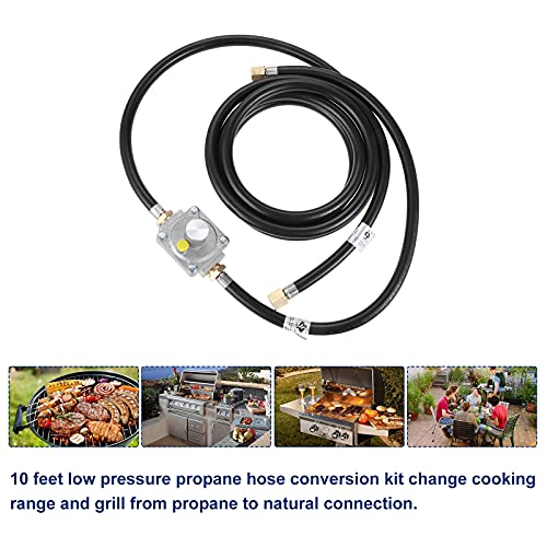 10 Feet Natural Gas Hose Conversion Kit with 5" Outlet Pressure Regulator Valve, Low Pressure Natural Gas Grill Hose for BBQ, Grill, 1/2" Male NPT x 3/8" Female Flare - Grill Parts America