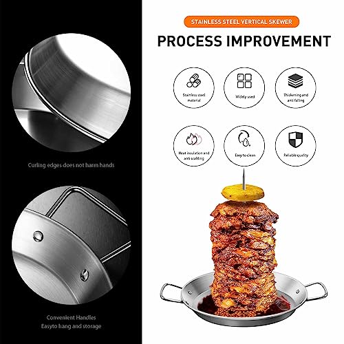 Vertical Skewer Grill, Stainless Steel with 3 Removable Size Skewers (8-inch, 10-inch, and 12-inch) for Al Pastor, Shawarma, and Chicken Skewers, Perfect for Tortilla Makers and Cowboy Grills - Grill Parts America