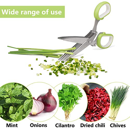 Herb Cutter Scissors 5 Blade Scissors Kitchen Multipurpose Cutting Shear with 5 Stainless Steel Blades & Safety Cover & Cleaning Comb Cilantro Scissors Sharp Shredding Shears Christmas Gift (Green) - Grill Parts America