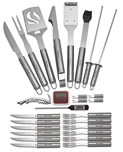 31 Piece Stainless Steel BBQ Accessories Tool Set - Includes Aluminum Storage Case for Barbecue Grill Utensils - Grill Parts America