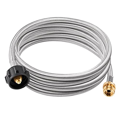 Shirbly Stainless Steel Propane Adapter Hose, 1Lb to 20Lb Propane Conversion for QCC1/Type1 LP Tank (10 Feet) - Grill Parts America