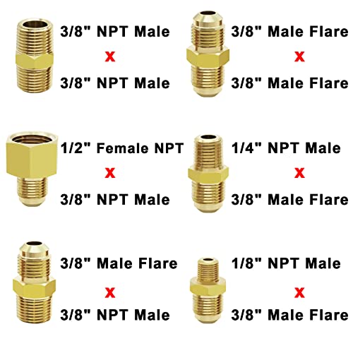 12 Feet High Pressure Braided Propane Hose Extension with Conversion Coupling 3/8" Flare to 1/2" Female NPT, 1/4" Male NPT, 1/8" NPT Male,3/8" Male NPT, 3/8" Male Flare for BBQ Grill, Fire Pit, Heater - Grill Parts America