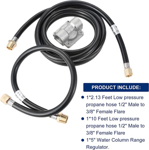 10 Feet Natural Gas Hose Conversion Kit with 5" Outlet Pressure Regulator Valve, Low Pressure Natural Gas Grill Hose for BBQ, Grill, 1/2" Male NPT x 3/8" Female Flare - Grill Parts America