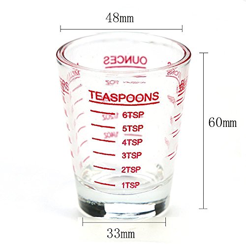 Shot Glasses Measuring cup Espresso Shot Glass Liquid Heavy Glass Wine Glass 2 Pack 26-Incremental Measurement 1oz, 6 Tsp, 2 Tbs, 30ml (Black and Red) - Kitchen Parts America
