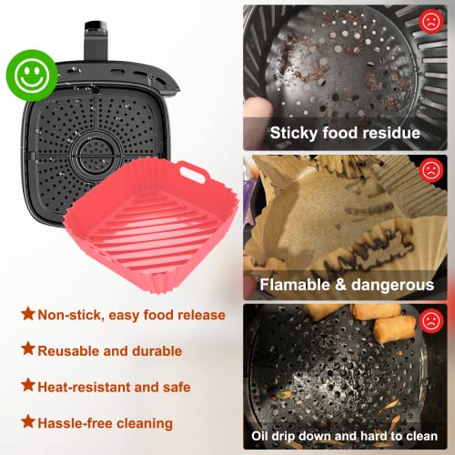 Air Fryer Silicone Liners Square 2 Pack 8.6 Inch Airfryer Liners 4-7 QT Reusable Air Fryer Liners Silicone Pot Oven Liner Baking Tray, Air Fryer Basket Silicone Mat Bowl Air Fryer Accessories Kitchen - Grill Parts America