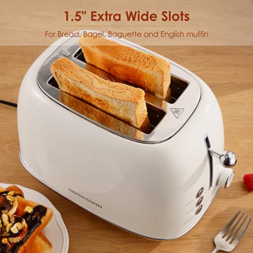 REDMOND 2 Slice Toaster Retro Stainless Steel Toaster with Bagel, Cancel, Defrost Function and 6 Bread Shade Settings Bread Toaster, Extra Wide Slot and Removable Crumb Tray, Cream, ST028 - Kitchen Parts America