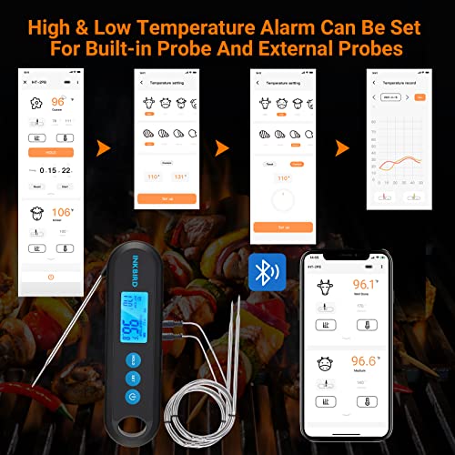 INKBIRD Hybrid Thermometer Between a Remote Bluetooth BBQ Meat Thermometer with 2 Probes and an Instant-Read Thermometer,Rechargeable Grill Thermometer with Temperature Alarms and Graph, Calibration - Grill Parts America