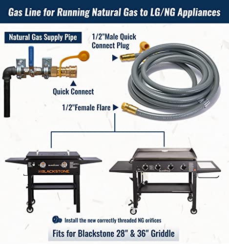 CALPOSE 15 Feet 5249 Propane to Natural Gas Conversion Kit for Blackstone 28”, 36” Griddle, 3/8 inch ID Natural Gas Hose Compatible for Tailgater, Rangetop Combo & Single Burner Rec Stove - Grill Parts America