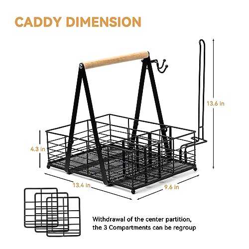 Grill Caddy with Paper Towel Holder, BBQ Caddy for Outdoor Camping Picnic, Utensil Caddy for Griddle Grilling Tool, Barbecue Condiment Accessories Storage Organizer with Handle, Patio Camper Must Have - Grill Parts America