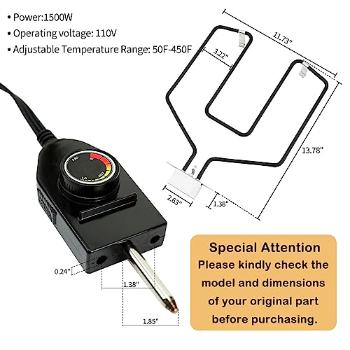 SUONA Electric Smoker and Grill Heating Element Replacement with Adjustable Thermostat Cord Controller,1500 Watt Heating Element for Masterbuilt Smoker & Turkey Fryers and Most Electric Smokers - Grill Parts America