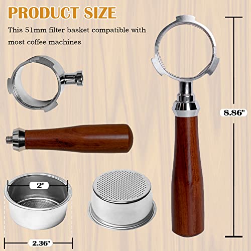 EGNic 51mm Bottomless Portafilter 3 Ears Compatible with Delonghi EC680, EC685, SMEG & EUPA Coffee Machines, Stainless Steel Espresso Naked Portafilter with Filter Basket & Wooden Handle - Grill Parts America