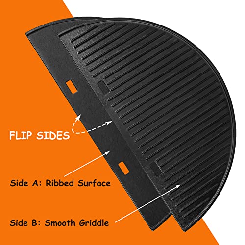 Uniflasy 24” Half Moon Cast Iron Reversible Grill Griddle for Weber Summit Kamado Charcoal Grills and Grill Centers 18501001 18301001 18201001, XL BGE Kamado Grill Replacement Parts - Grill Parts America