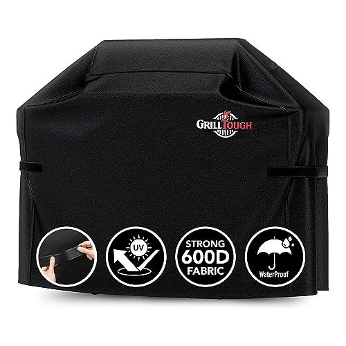GrillTough Heavy Duty BBQ Grill Cover for Outdoor Grill, 58 Inch – Waterproof, Weather Resistant, UV & Fade Resistant with Adjustable Straps – Gas Grill Cover for Weber, Genesis, Charbroil, etc. Black - Grill Parts America
