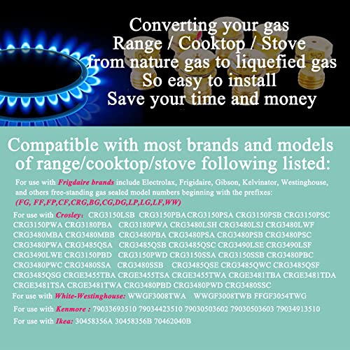 GRLP4 LP Gas Conversion Kit Replacement Part Compatible With Frigidaire Kenmore Electrolux Range/Cooktop/Stove, AP5608114 Replaces 318565427, 2319698 etc. 12 PCS, Brass, With Instruction - Grill Parts America