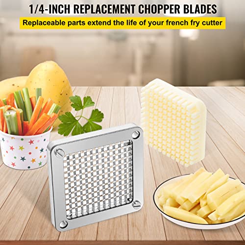 VEVOR Replacement Chopper Blade, 1/4 inch, 3 PCS French Fry Blade Assembly with 6 Extra Knives, Stainless Steel Dicer Parts and Push Block for Cutting Potatoes Carrots Onions Cucumbers Mushrooms - Kitchen Parts America