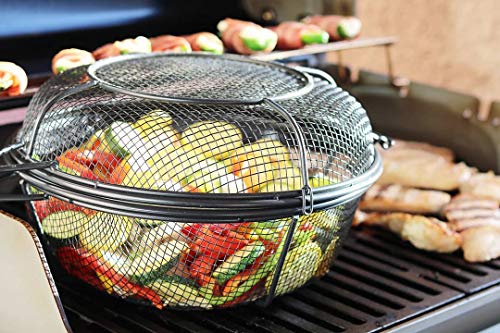 Outset 76182 Chef's Jumbo Outdoor Grill Basket and Skillet with Removable Handles - Grill Parts America