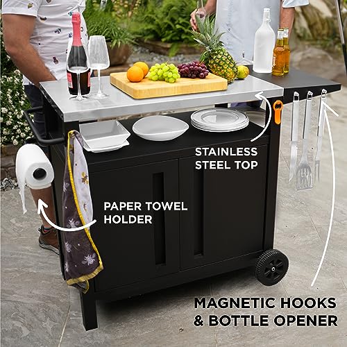 EMBERLI XL Grill Cart Outdoor with Storage with Wheels - Modular Grill Table of Outside BBQ, Blackstone Griddle 17" 22", Bar Patio Cabinet Kitchen Island Prep Stand - Grill Parts America