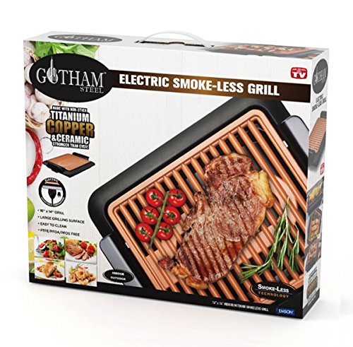 Gotham Steel Smokeless Indoor Grill, Nonstick Indoor Smokeless Grill with Ceramic Coating & Adjustable Heating, Indoor Grill Electric Smokeless with Dishwasher Safe Removable Grill Plate, Toxin Free - Grill Parts America