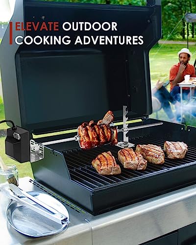 Rotisserie Grill Kit, Automatic Rotating BBQ, UL Certificated Universal Grill Rotisseries with 120V 4W Motor, 28” Spit Rod, 2 x 4 Forks, Complete Holders, and Fixing Screw for Backyard and Outdoor - Grill Parts America