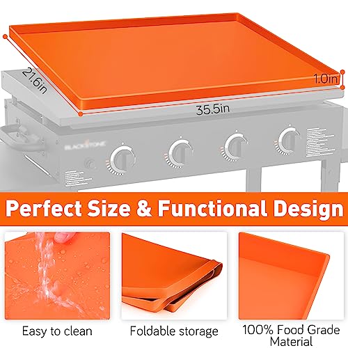 Wohbay Griddle Mat for Blackstone, 36" Food-Grade Silicone Cover Mat for Griddle Surface, Griddle Accessories, Griddle Outdoor Protector - Orange - Grill Parts America