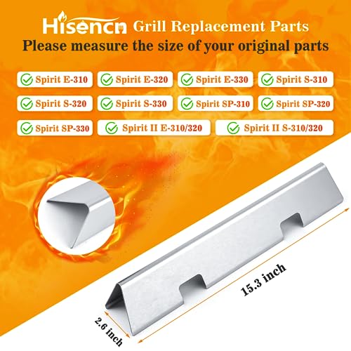 Hisencn 15.3 in Flavorizer Bars for Weber Spirit I/II 300 Series GS4 Spirit S310 E310 E320 S320 E330 S330 Grill with Front Control Knobs, Stainless Steel Heat Plate for Weber Spirit Grill Part - Grill Parts America