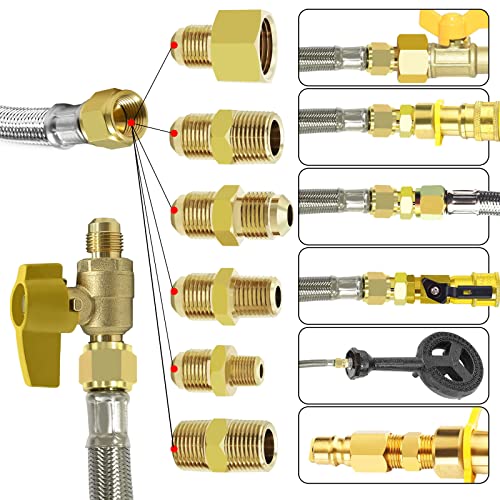 12 Feet High Pressure Braided Propane Hose Extension with Conversion Coupling 3/8" Flare to 1/2" Female NPT, 1/4" Male NPT, 1/8" NPT Male,3/8" Male NPT, 3/8" Male Flare for BBQ Grill, Fire Pit, Heater - Grill Parts America