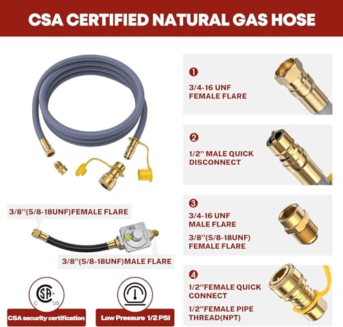 PatioGem 12Feet 1/2 Inch Natural Gas Conversion Kit Compatible with Kitchen-aid Propane Gas Grill Conversion, 710-0003 Natural Gas Hose and Regulator,Gas Grill Conversion Kit for Propane Gas Grill-CSA - Grill Parts America