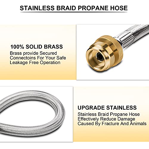 Shirbly Stainless Steel Propane Adapter Hose, 1Lb to 20Lb Propane Conversion for QCC1/Type1 LP Tank (10 Feet) - Grill Parts America