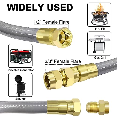 NQN 12FT 1/2" ID Natural Gas Hose with Quick Connect Fitting for BBQ, Grill, Pizza Oven, Patio Heater. for Weber, Char-Broil, Pizza Oven, Patio Heater,NG Grill and Natural Gas Conversion Kit - Grill Parts America