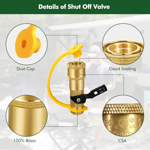 Detoypapa 7pcs Propane Quick Connect Fittings, 1/4" RV Shutoff Valve, Full Flow Plug, and Versatile Adapter Set for Low Pressure Gas Appliances and RV Propane Quick Connections, Solid Brass - Grill Parts America