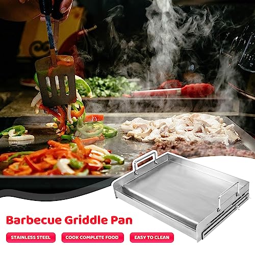 Utheer 17" x 13" Flat Top Cooking Griddle, 304 Stainless Steel Griddle Grill with Retractable Stand Accommodates Different Size of Grill, Stove Top Griddle for Weber, Nexgrill, Charbroil Gas Grill - Grill Parts America