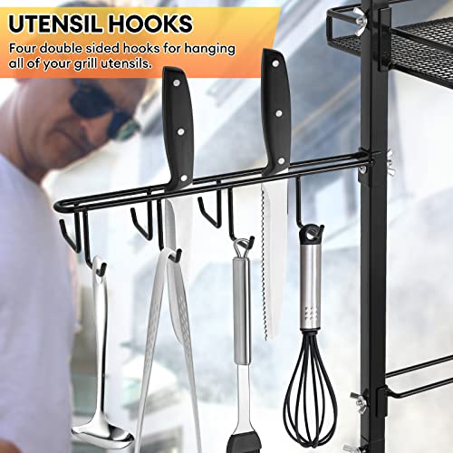 3-in-1 Grill Accessories Organizer, Grill BBQ Caddy for Outdoor, Barbeque Accessory Holder, Camping BBQ Condiment Caddy with Paper Towel Holder, Hooks, Flat Mesh Shelf, Grilling Utensil Storage Tool - Grill Parts America