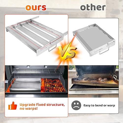 Utheer 25" x 16" Flat Top Cooking Griddle, 304 Stainless Steel Griddle Grill with Retractable Stand Accommodates Different Size of Grill, Stove Top Griddle for Weber, Charbroil, Nexgrill Gas Grill - Grill Parts America