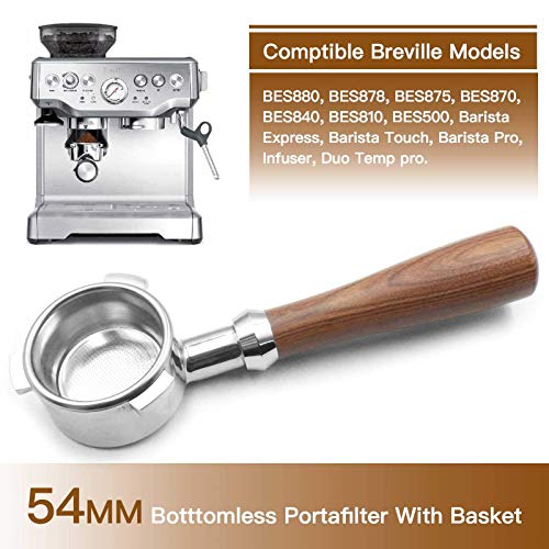 54mm Coffee Bottomless Portafilter(Filter Basket Included)，Stainless Steel Naked Portafilter Along with Double Shot Filter Basket Coffee Bottomless Handle, Fits Some of Breville Machine - Kitchen Parts America