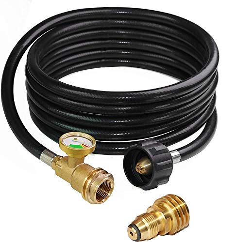 DOZYANT 12 Feet Propane Hose with Gauge,Include Tank Adapter Converts POL 100 lb LP Tank to QCC1 for Gas Grill, Stove and More Propane Appliances - Grill Parts America