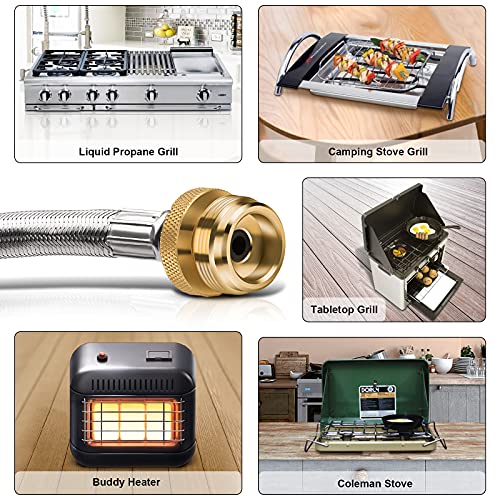 Shirbly Stainless Steel Propane Adapter Hose, 1Lb to 20Lb Propane Conversion for QCC1/Type1 LP Tank (10 Feet) - Grill Parts America