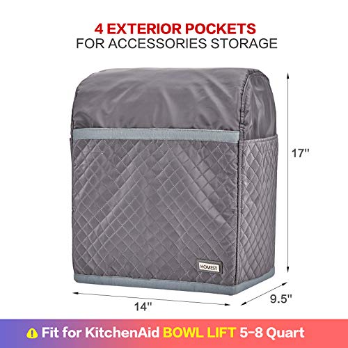 HOMEST Stand Mixer Quilted Dust Cover with Pockets Compatible with KitchenAid Bowl Lift 5-8 Quart, Grey (Patent Design) - Kitchen Parts America