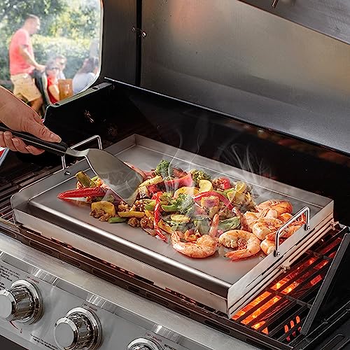 Utheer 25" x 16" Flat Top Cooking Griddle, 304 Stainless Steel Griddle Grill with Retractable Stand Accommodates Different Size of Grill, Stove Top Griddle for Weber, Charbroil, Nexgrill Gas Grill - Grill Parts America